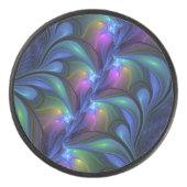 発光カラフル抽象芸術ブルーピンク緑フラクタル アイスホッケーパック (正面)