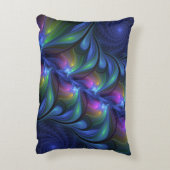 発光カラフル抽象芸術ブルーピンク緑フラクタル アクセントクッション (裏面(縦))