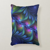 発光カラフル抽象芸術ブルーピンク緑フラクタル アクセントクッション (正面(垂直))