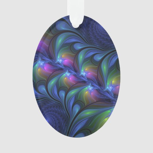 発光カラフル抽象芸術ブルーピンク緑フラクタル オーナメント (正面)