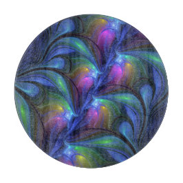 発光カラフル抽象芸術ブルーピンク緑フラクタル カッティングボード