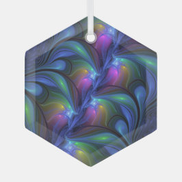 発光カラフル抽象芸術ブルーピンク緑フラクタル ガラスオーナメント