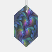 発光カラフル抽象芸術ブルーピンク緑フラクタル ガラスオーナメント (正面右)