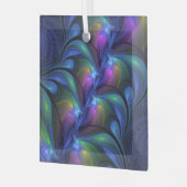 発光カラフル抽象芸術ブルーピンク緑フラクタル ガラスオーナメント (正面左)