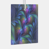 発光カラフル抽象芸術ブルーピンク緑フラクタル ガラスオーナメント (正面右)
