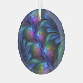 発光カラフル抽象芸術ブルーピンク緑フラクタル ガラスオーナメント (正面左)