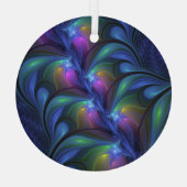 発光カラフル抽象芸術ブルーピンク緑フラクタル ガラスオーナメント (裏面)