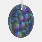 発光カラフル抽象芸術ブルーピンク緑フラクタル ガラスオーナメント (正面右)