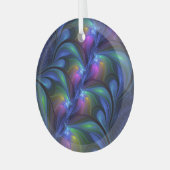 発光カラフル抽象芸術ブルーピンク緑フラクタル ガラスオーナメント (正面左)