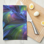 発光カラフル抽象芸術ブルーピンク緑フラクタル キッチンタオル (四つ折り)