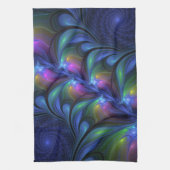 発光カラフル抽象芸術ブルーピンク緑フラクタル キッチンタオル (縦)