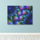 発光カラフル抽象芸術ブルーピンク緑フラクタル キャンバスプリント (インサイチュ (ウッドフロア))