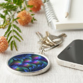 発光カラフル抽象芸術ブルーピンク緑フラクタル キーホルダー (側面)