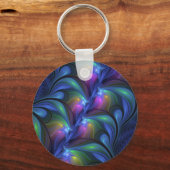 発光カラフル抽象芸術ブルーピンク緑フラクタル キーホルダー (正面)
