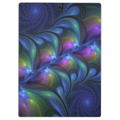 発光カラフル抽象芸術ブルーピンク緑フラクタル クリップボード (裏面)