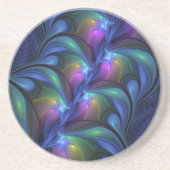 発光カラフル抽象芸術ブルーピンク緑フラクタル コースター (正面)