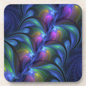 発光カラフル抽象芸術ブルーピンク緑フラクタル コースター (正面)