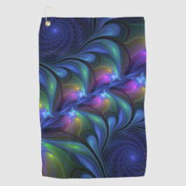 発光カラフル抽象芸術ブルーピンク緑フラクタル ゴルフタオル