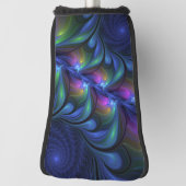 発光カラフル抽象芸術ブルーピンク緑フラクタル ゴルフヘッドカバー (回転90)