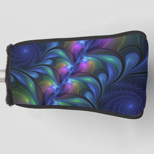 発光カラフル抽象芸術ブルーピンク緑フラクタル ゴルフヘッドカバー (正面)