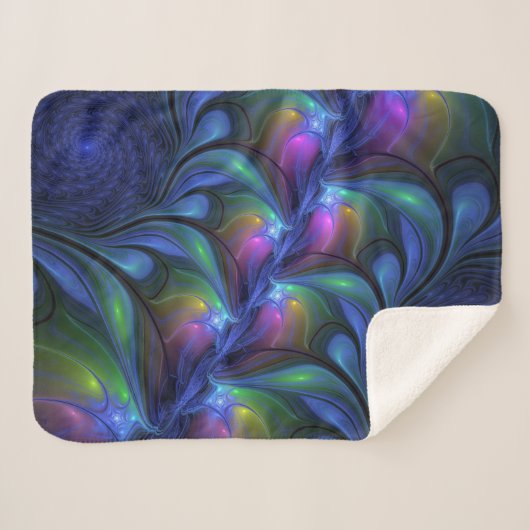 発光カラフル抽象芸術ブルーピンク緑フラクタル シェルパブランケット (正面(横))