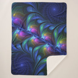 発光カラフル抽象芸術ブルーピンク緑フラクタル シェルパブランケット