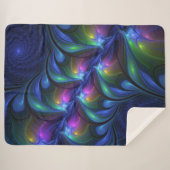 発光カラフル抽象芸術ブルーピンク緑フラクタル シェルパブランケット (正面(横))