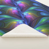 発光カラフル抽象芸術ブルーピンク緑フラクタル シェルパブランケット (3/4)