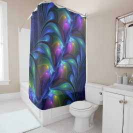 発光カラフル抽象芸術ブルーピンク緑フラクタル シャワーカーテン