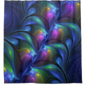 発光カラフル抽象芸術ブルーピンク緑フラクタル シャワーカーテン (正面)