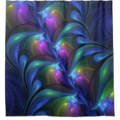 発光カラフル抽象芸術ブルーピンク緑フラクタル シャワーカーテン (正面)