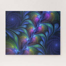 発光カラフル抽象芸術ブルーピンク緑フラクタル ジグソーパズル