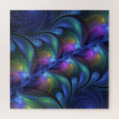 発光カラフル抽象芸術ブルーピンク緑フラクタル ジグソーパズル (横)