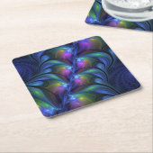発光カラフル抽象芸術ブルーピンク緑フラクタル スクエアペーパーコースター (アングル)