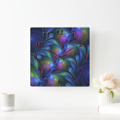 発光カラフル抽象芸術ブルーピンク緑フラクタル スクエア壁時計 (ホーム)