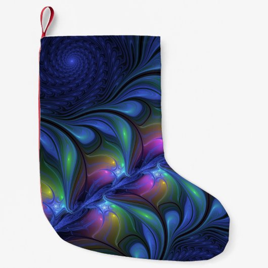 発光カラフル抽象芸術ブルーピンク緑フラクタル スモールクリスマスストッキング (正面)