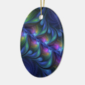 発光カラフル抽象芸術ブルーピンク緑フラクタル セラミックオーナメント (左)