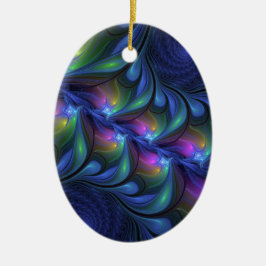 発光カラフル抽象芸術ブルーピンク緑フラクタル セラミックオーナメント