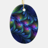 発光カラフル抽象芸術ブルーピンク緑フラクタル セラミックオーナメント (裏面)