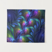 発光カラフル抽象芸術ブルーピンク緑フラクタル タペストリー (正面(横))