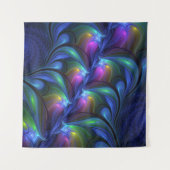 発光カラフル抽象芸術ブルーピンク緑フラクタル タペストリー (正面(横))