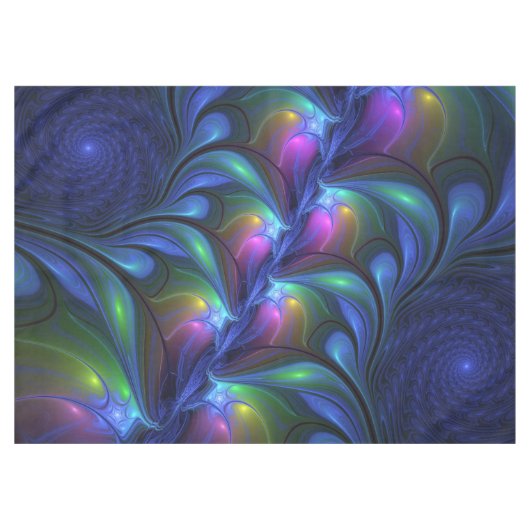 発光カラフル抽象芸術ブルーピンク緑フラクタル テーブルクロス (正面(横))
