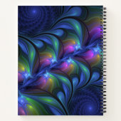 発光カラフル抽象芸術ブルーピンク緑フラクタル ノートブック (裏面)