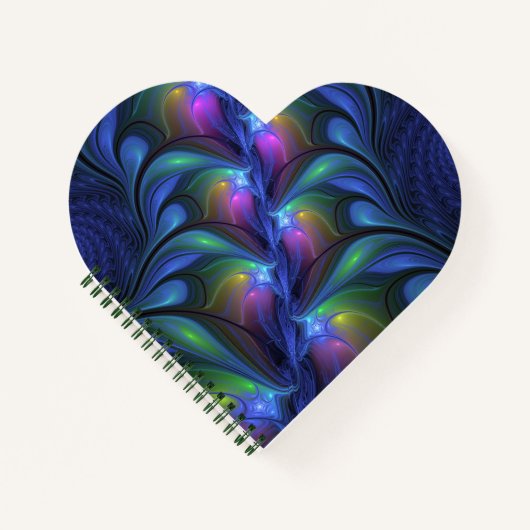 発光カラフル抽象芸術ブルーピンク緑フラクタル ノートブック (正面)