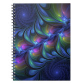 発光カラフル抽象芸術ブルーピンク緑フラクタル ノートブック (正面)