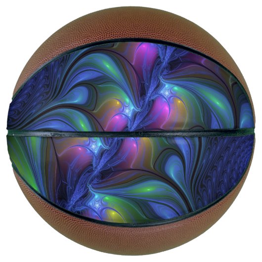 発光カラフル抽象芸術ブルーピンク緑フラクタル バスケットボール (正面)