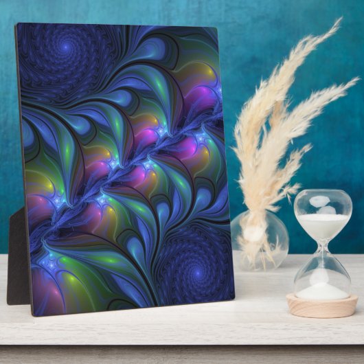発光カラフル抽象芸術ブルーピンク緑フラクタル フォトプラーク (側面)