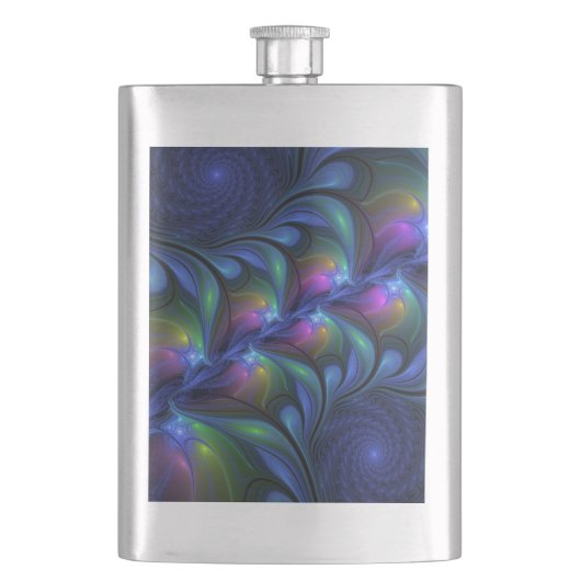 発光カラフル抽象芸術ブルーピンク緑フラクタル フラスク (正面)