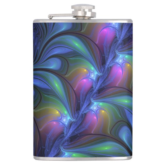 発光カラフル抽象芸術ブルーピンク緑フラクタル フラスク (正面)
