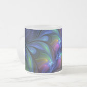 発光カラフル抽象芸術ブルーピンク緑フラクタル フロストグラスマグカップ (正面左)